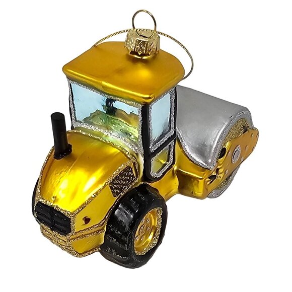Steam Roller Construction Heavy Equipment Glass Christmas Ornament - Picture 3 of 3